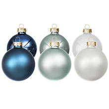Weihnachtskugeln aus Glas, blau, weiß 6 cm Ø, 12 Stück
