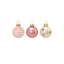Weihnachtskugeln aus Glas, rosa-weiß, 3 cm Ø, 9 Stück