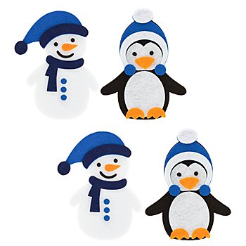 Kit créatif en feutrine  'Pingouin et bonhomme de neige' , 4 pièces