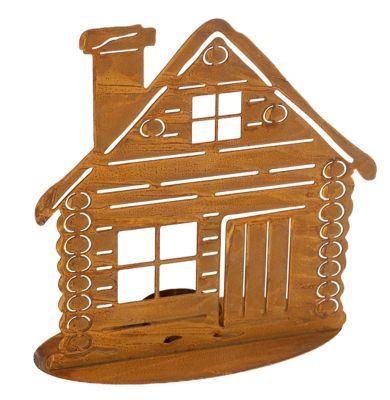 Porte-bougies en métal « maison », aspect rouille, 19,5 cm