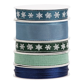 Bänderpaket 'Weihnachten', grün-blau, 2–20 mm, 5x 2 m