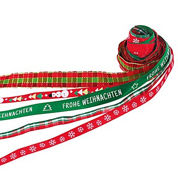 Lot de rubans 'Noël', rouge/vert, 10–20mm, 5 x 1,5 m