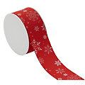 Stoffband rot, mit Schneeflocken, 40 mm, 5 m
