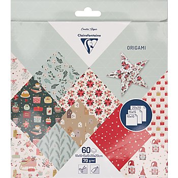 Papier origami 'Noël', 10 x 10 cm, 15 x 15 cm, 20 x 20 cm, 60 feuilles