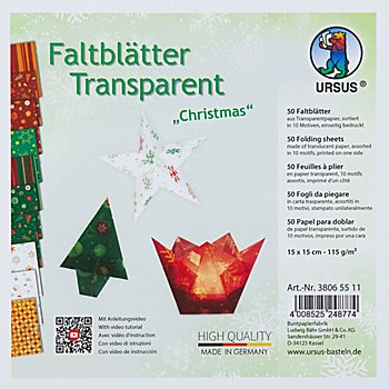 Ursus Transparente Faltblätter 'Christmas', 15 x 15 cm, 50 Blatt