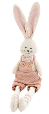 Lapin en tissu avec salopette, nature/rose, 39 cm