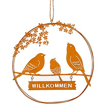 Rost-Ring 'Willkommen' mit Vögeln aus Metall, 27 cm Ø