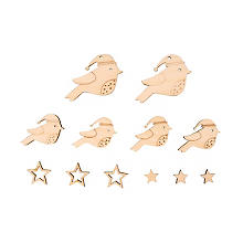 Motifs en bois «?oiseaux & étoiles?», 2,5–4,3 cm, 12 pièces