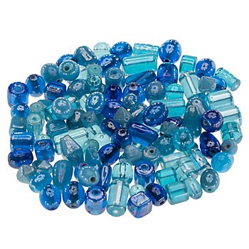 Perles en verre, bleu, 8–22 mm, 100 g