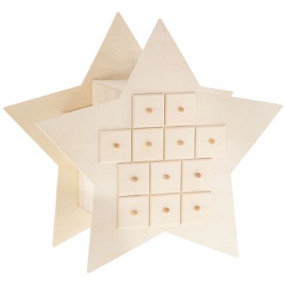 Calendrier de l‘Avent « étoile » en bois, 39,7 x 37,7 x 20,8 cm