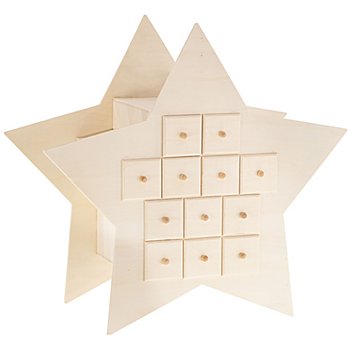 Calendrier de l'Avent « étoile » en bois, 39,7 x 37,7 x 20,8 cm 