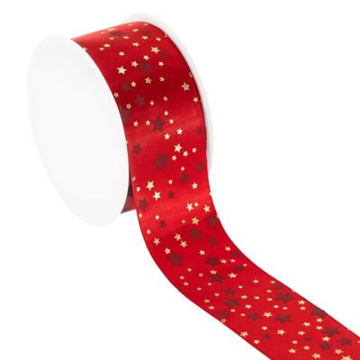 Ruban en satin « étoiles », rouge-doré, 38 mm, 5 m