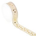 Stoffband "Sterne", creme-gold, 25 mm, 6 m