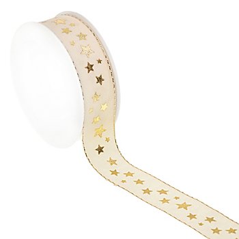 Ruban en tissu « étoiles », crème-doré, 25 mm, 6 m