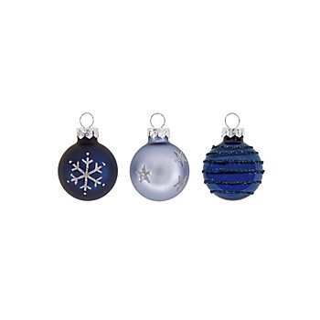 Weihnachtskugeln aus Glas, blau, 3 cm Ø, 9 Stück