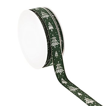 Ruban en tissu « sapins », vert-blanc, 15 mm, 5 m