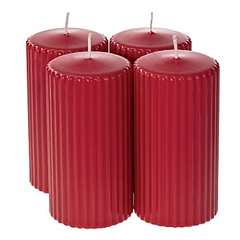 Bougies cylindriques rainurées, rouge, 11 x 5,7 cm, 4 pièces