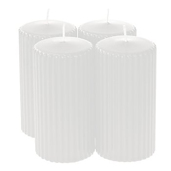 Bougies cylindriques rainurées, blanc, 11 x 5,7 cm, 4 pièces