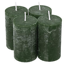 Rustikale Kerzen, tannengrün, 10 x 6 cm, 4 Stück