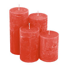 Bougies rustiques, rouge brique, hauteurs différentes, 4 pièces