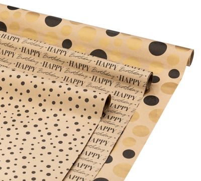 Papier cadeau à pois dorés en kraft