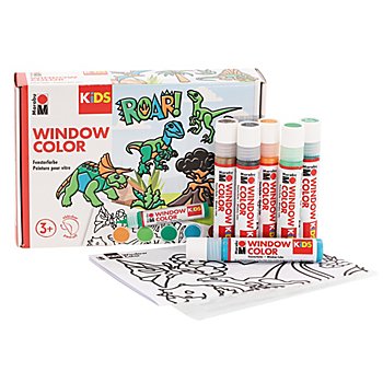 Marabu KiDS Window Color Coffret peinture pour fenêtre 'dinosaures', 6x 25 ml