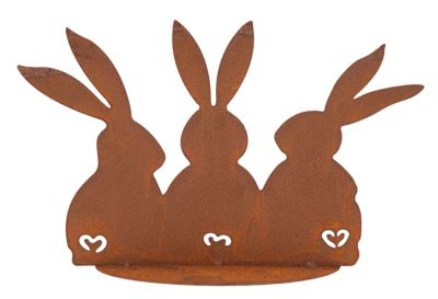 La famille lapin en métal aspect rouille, à poser, 15 cm