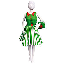 Kit de couture robe de poupée, vert et à rayures
