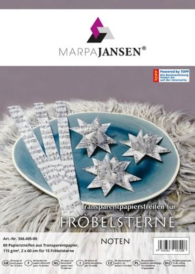 Transparentpapierstreifen-Set Fröbelsterne 'Noten', 60 Streifen