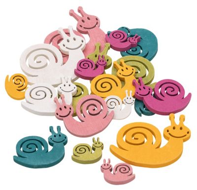 Deko-Schnecken aus Holz, 3–7 cm, 18 Stück