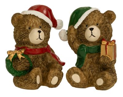 Decoratieve kerstberen, groen-rood, set van 2