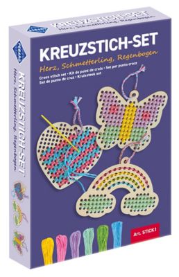 Kreuzstich-Set 'Herz, Regenbogen, Schmetterling'