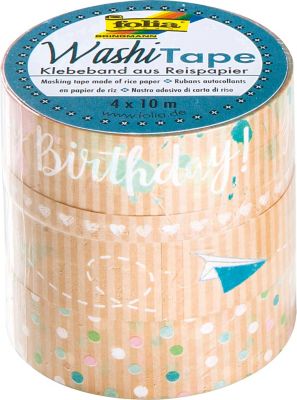 folia Washi-tapes 'Happy Birthday', 5–15 mm, 40 m