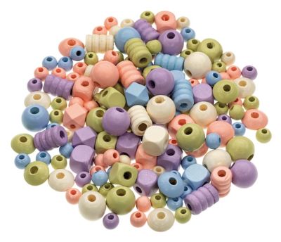 Holzperlenmix, pastell, 9–20 mm, 250 g