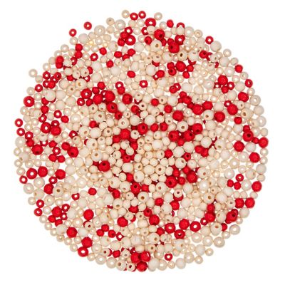 Houten kralenmix, rood-natuur, 6–8 mm Ø, 80 g