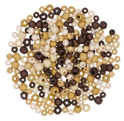 Houten kralenmix, bruintinten, 6–8 mm Ø, 50 g