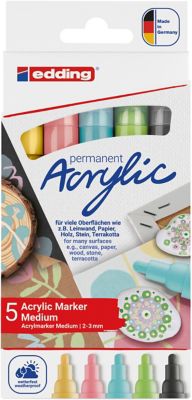 edding acrylmarkerset medium, pastel, 5 stiften