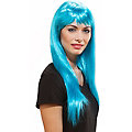 Perruque à cheveux longs, frange, turquoise