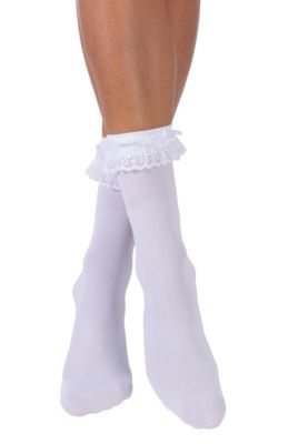 WLLHYF 1 paire de chaussettes blanches à volants pour femmes et filles en  dentelle avec bordure en blanche à opaques avec coton princesse style jolie  robe en forme de cœur Blanc taille