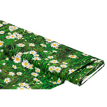 Tissu coton à impression numérique 'marguerites', de la série Ria, vert multicolore