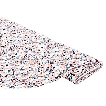  Tissu coton 'Pré de fleurs', blanc/bleu marine/rouge