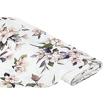 Tissu satin 'fleurs élégantes', blanc délavé multicolore
