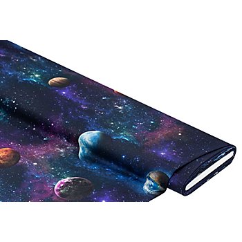 Tissu coton à impression numérique 'galaxie', bleu foncé