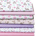 Lot de 7 coupons de tissu patchwork "hippopotames", rose/violet