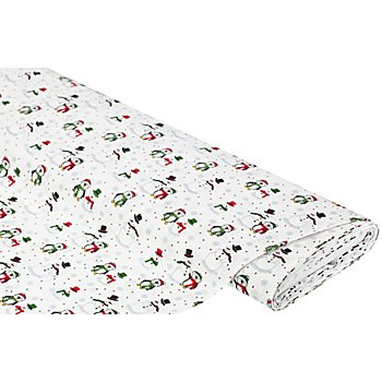 Tissu coton 'bonhomme de neige', blanc/multicolore