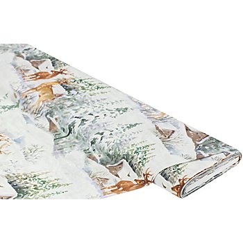 Tissu coton à impression numérique 'forêt hivernale', blanc multicolore