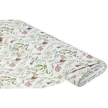 Tissu de décoration 'champs de fleurs vintage', blanc cassé/multicolore