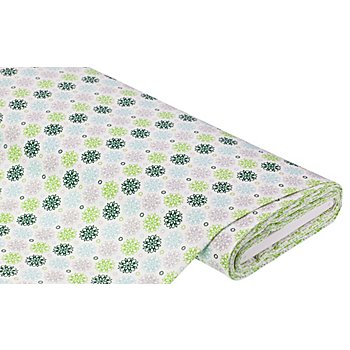 Tissu coton 'fleurs graphiques', blanc/vert menthe/gris