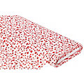Tissu coton "feuilles", blanc/rouge