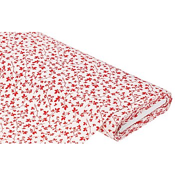 Tissu coton 'feuilles', blanc/rouge
